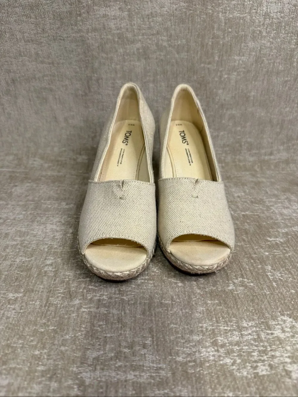 Toms Women's Michelle Peep Toe Espadrille Wedge Sandals Dark Natural Size 6.5